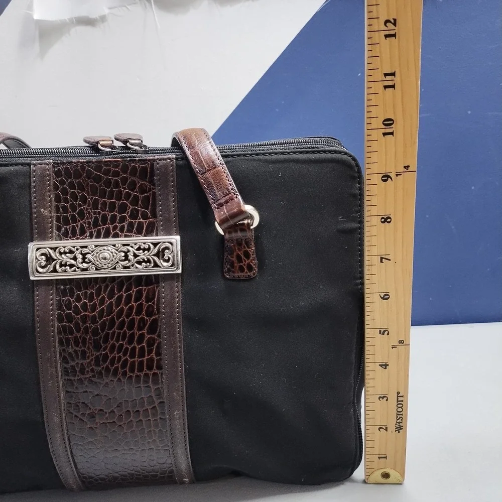 Brighton One World Satchel Briefcase Womens Black Brown Croc-Embossed Classic